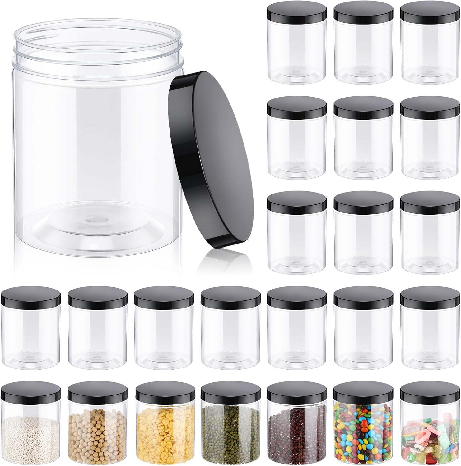 Food Storage Plastic - 24 Pcs 16oz Plastic Jars with