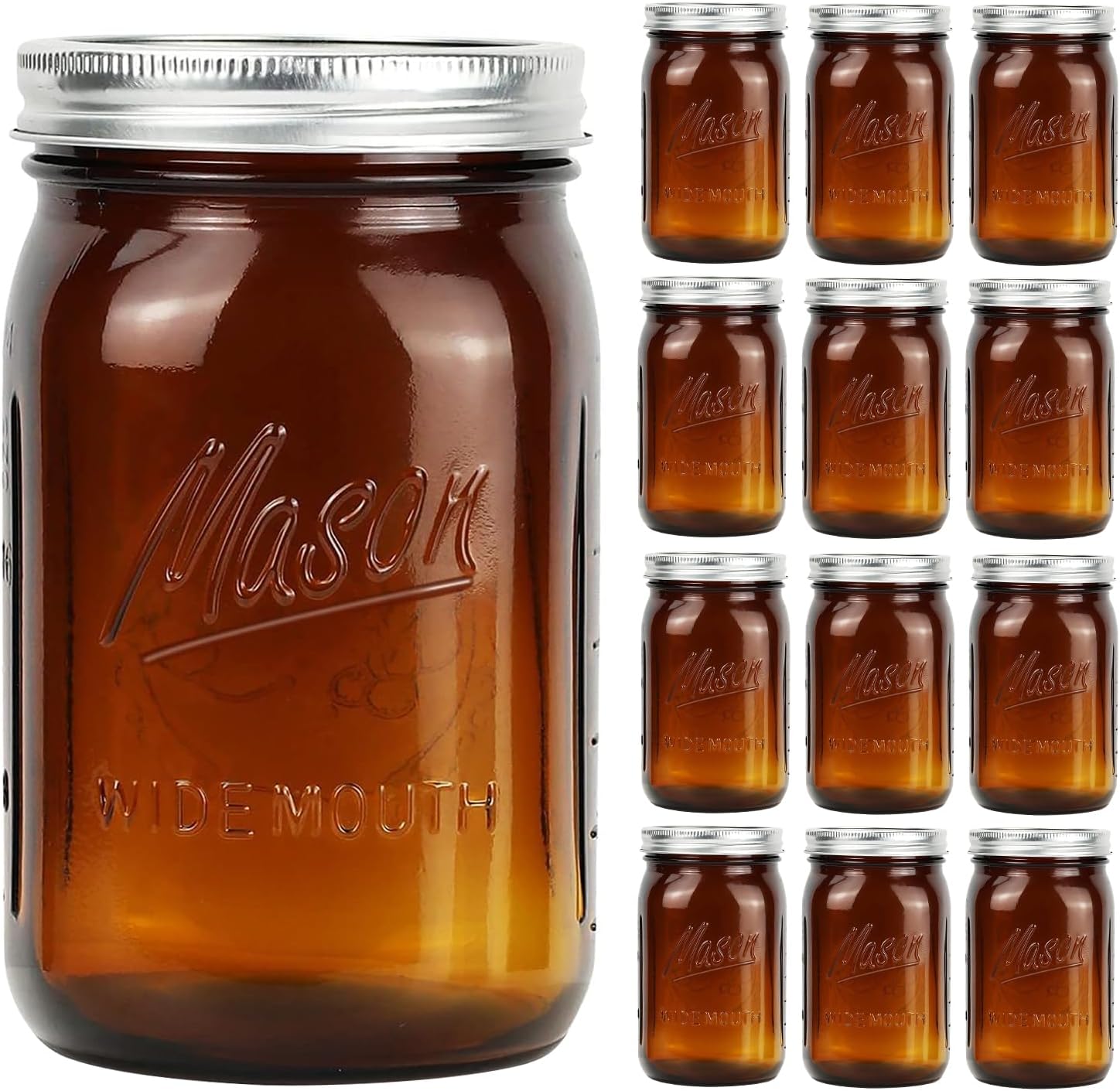 Food Storage Jar Glass - Amber Wide Mouth Jars 32 oz