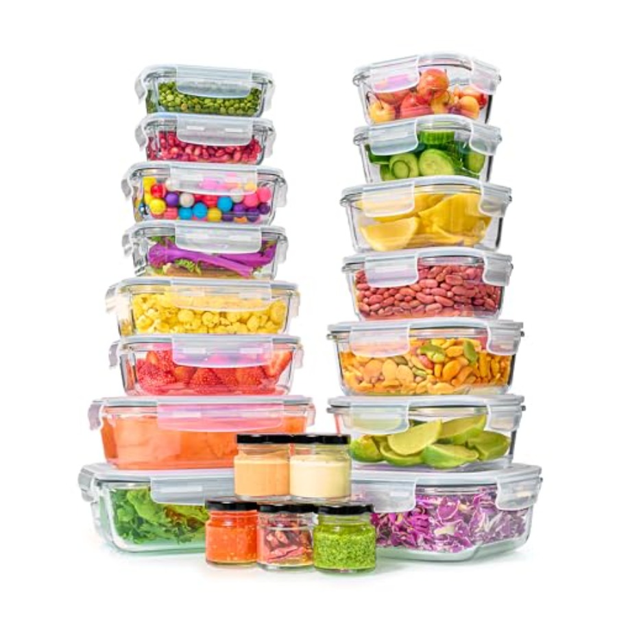 Food Storage Prep Containers - 40pc Set Glass Food Storage Containers