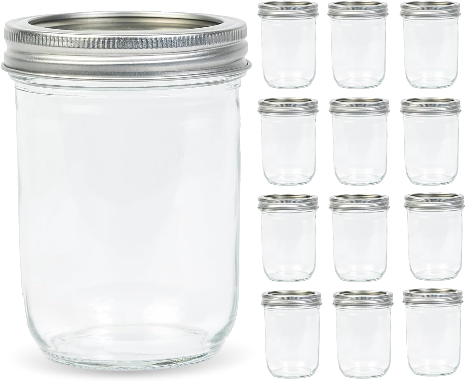 Food Storage Jar Glass - 12 Pack 16 oz Wide Mouth