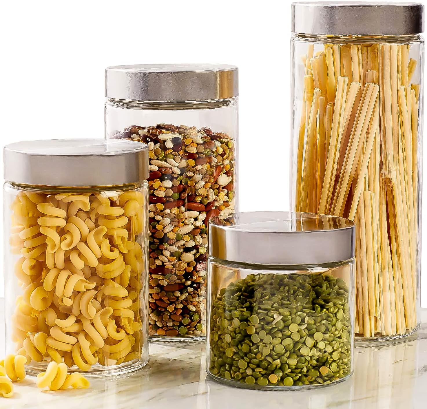 Food Storage Jar Glass - 4pc Canister Sets for Kitchen Counter
