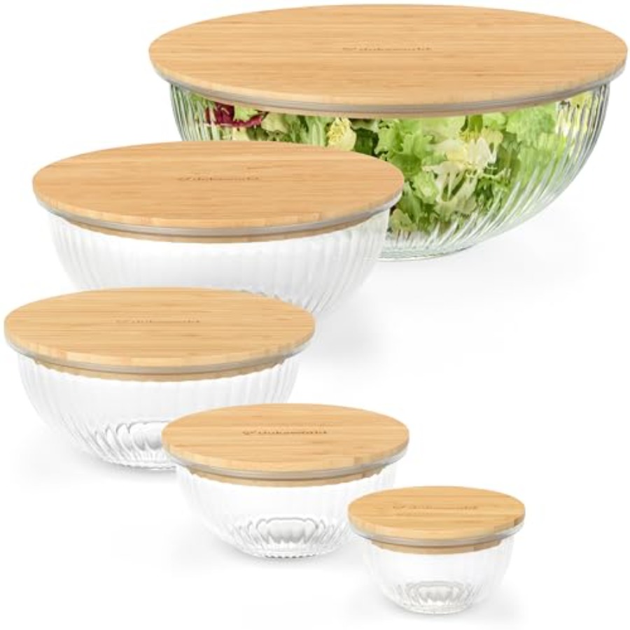 Food Storage Bowls - Stackable Space-Saving Set of 5 Nesting