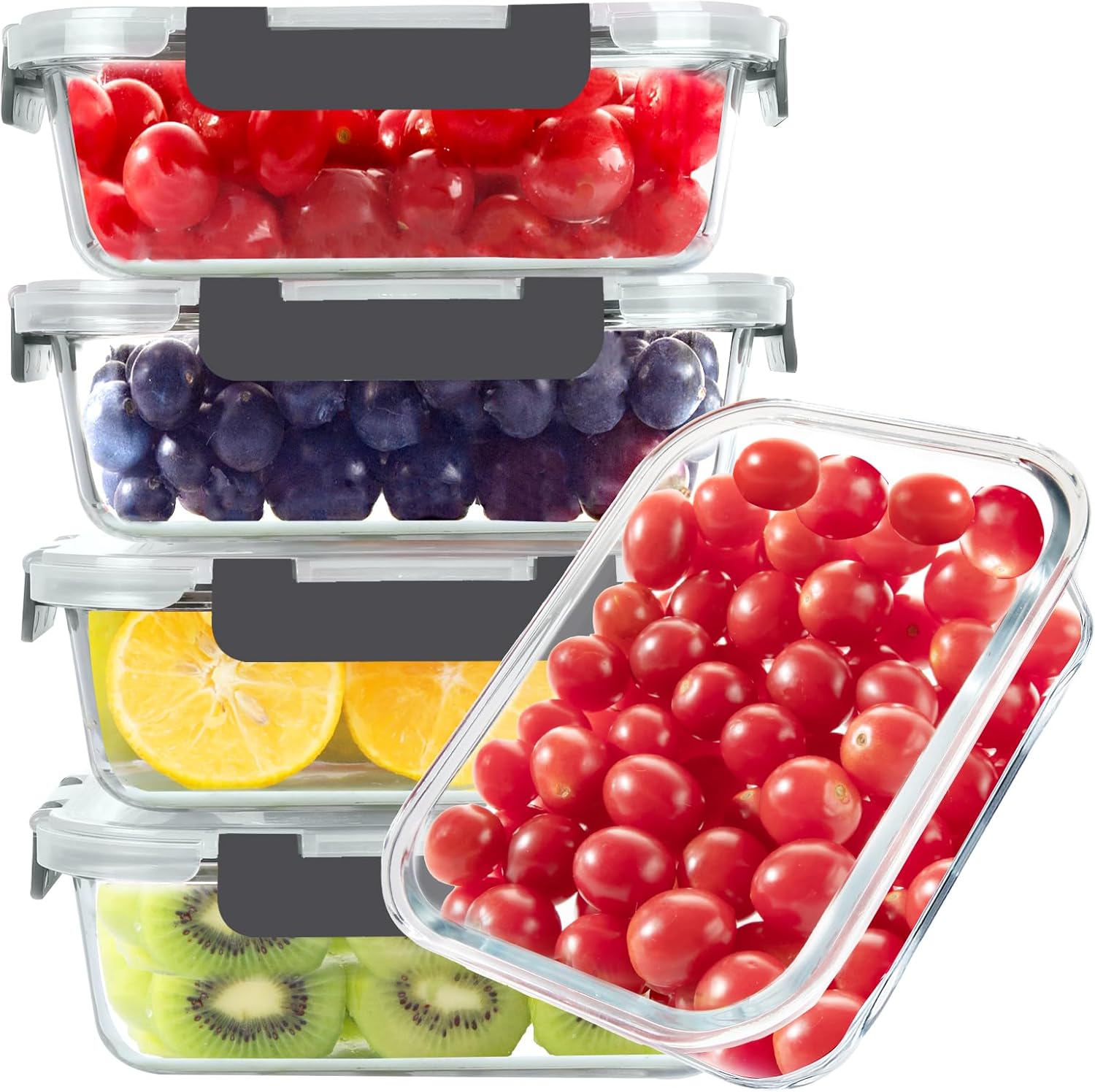 Food Storage Meal Prep - Glass Food Storage Containers, 5 Pack