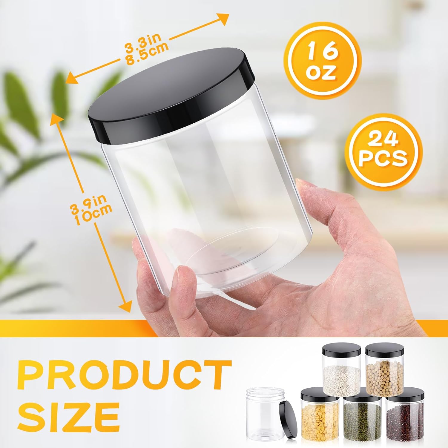 24 Pcs 16oz Plastic Jars with  - Food Storage Plastic recension och pris