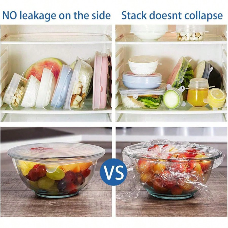 6pcs/Set Silicone Elastic Lids - Food Storage For Refrigerator recension och pris