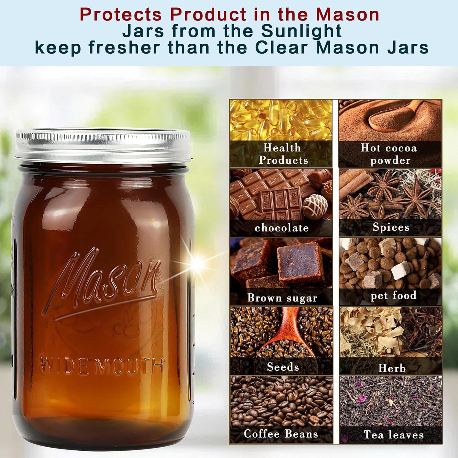 Amber Wide Mouth    Jars 32 oz - Food Storage Jar Glass recension och pris