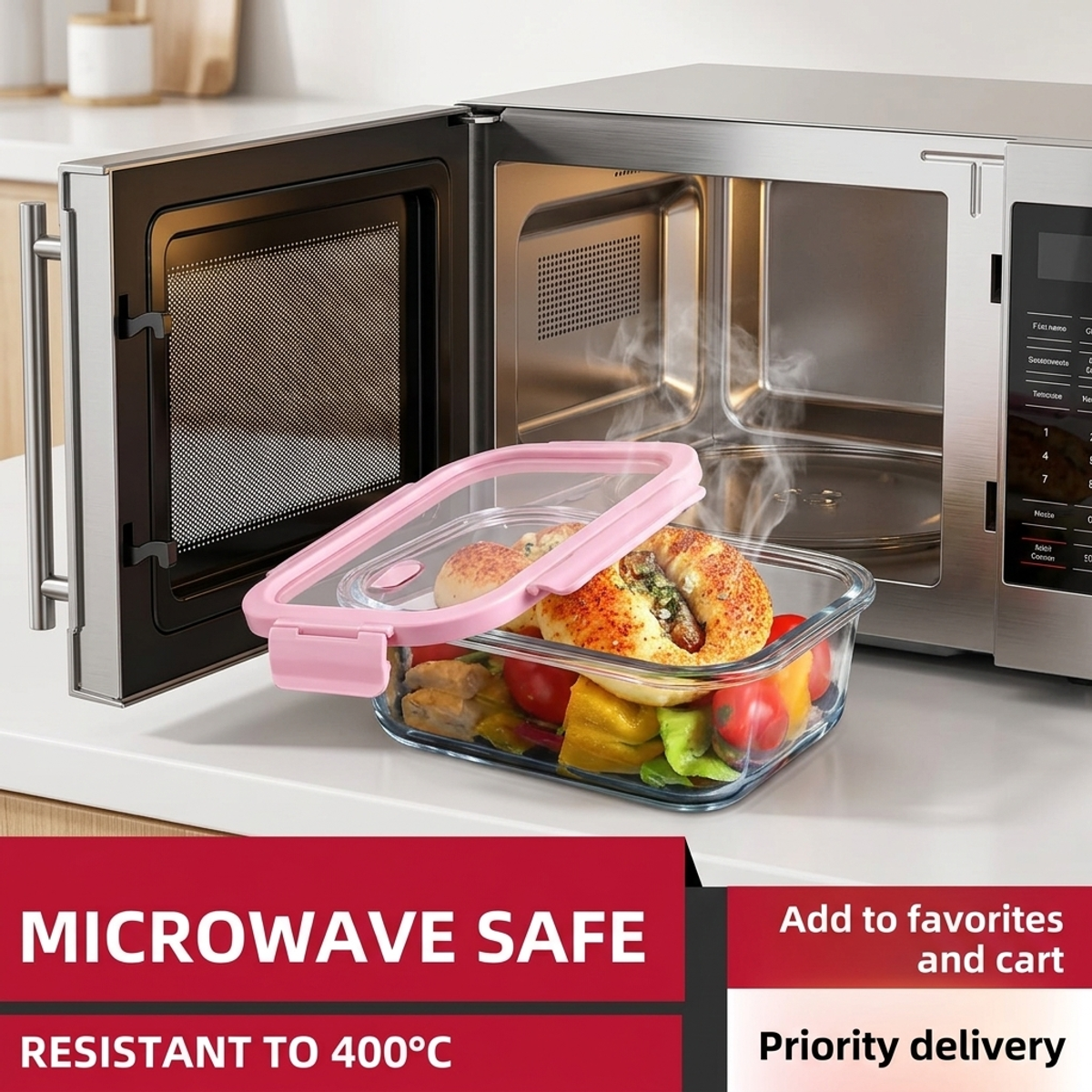 Pink Glass Bento Lunch Box,Com - Food Storage Prep Containers recension och pris