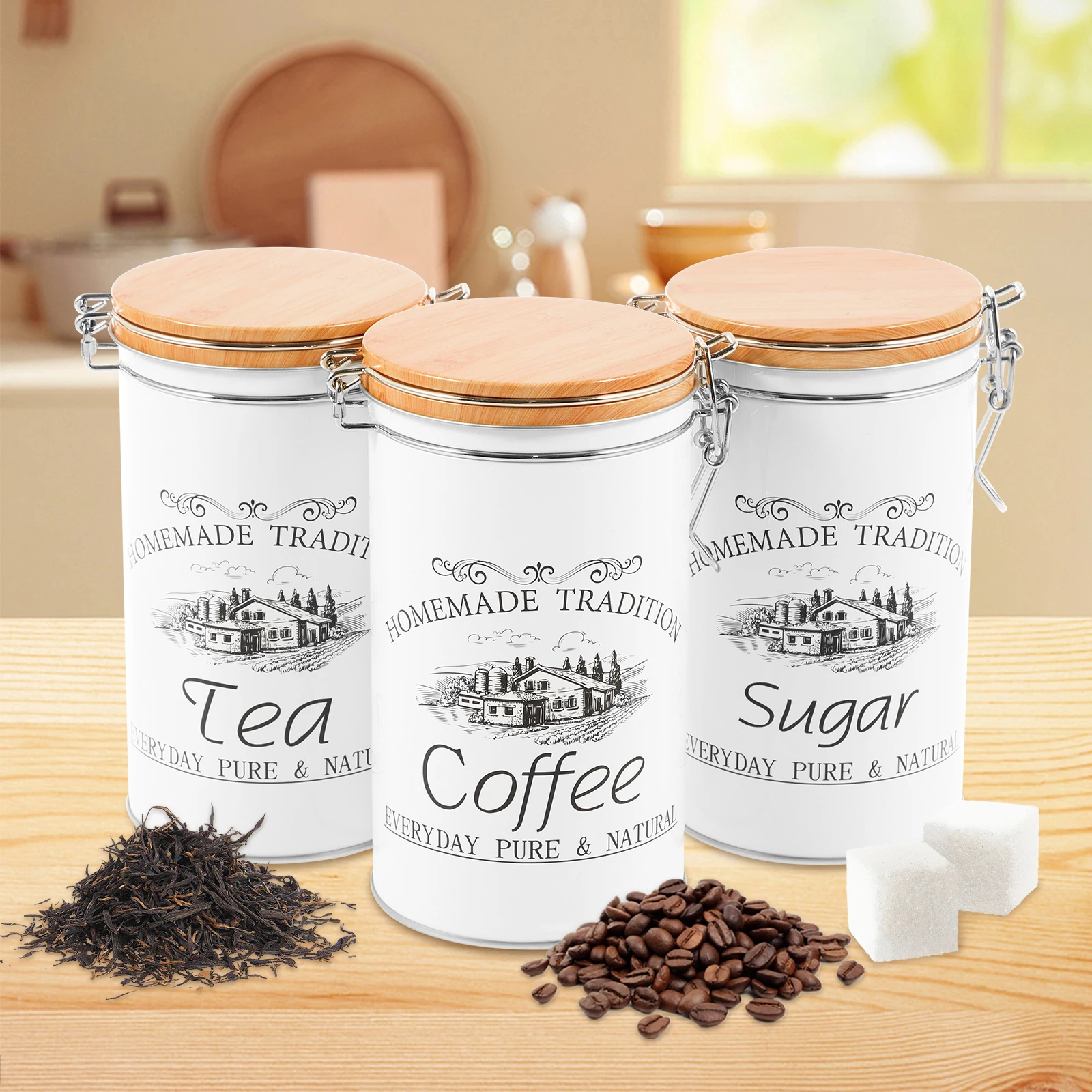 3Pcs/Set Tea Coffee Sugar Cani - Food Storage Kitchen Container Set recension och pris