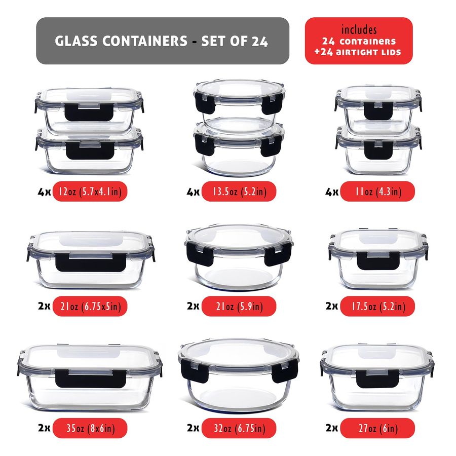 48pc Glass Storage Containers  - Food Storage Glass Set recension och pris