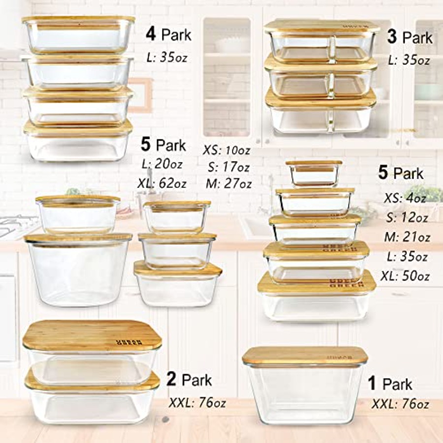 Glass Containers with Bamboo L - Food Storage Kitchen Container Set recension och pris