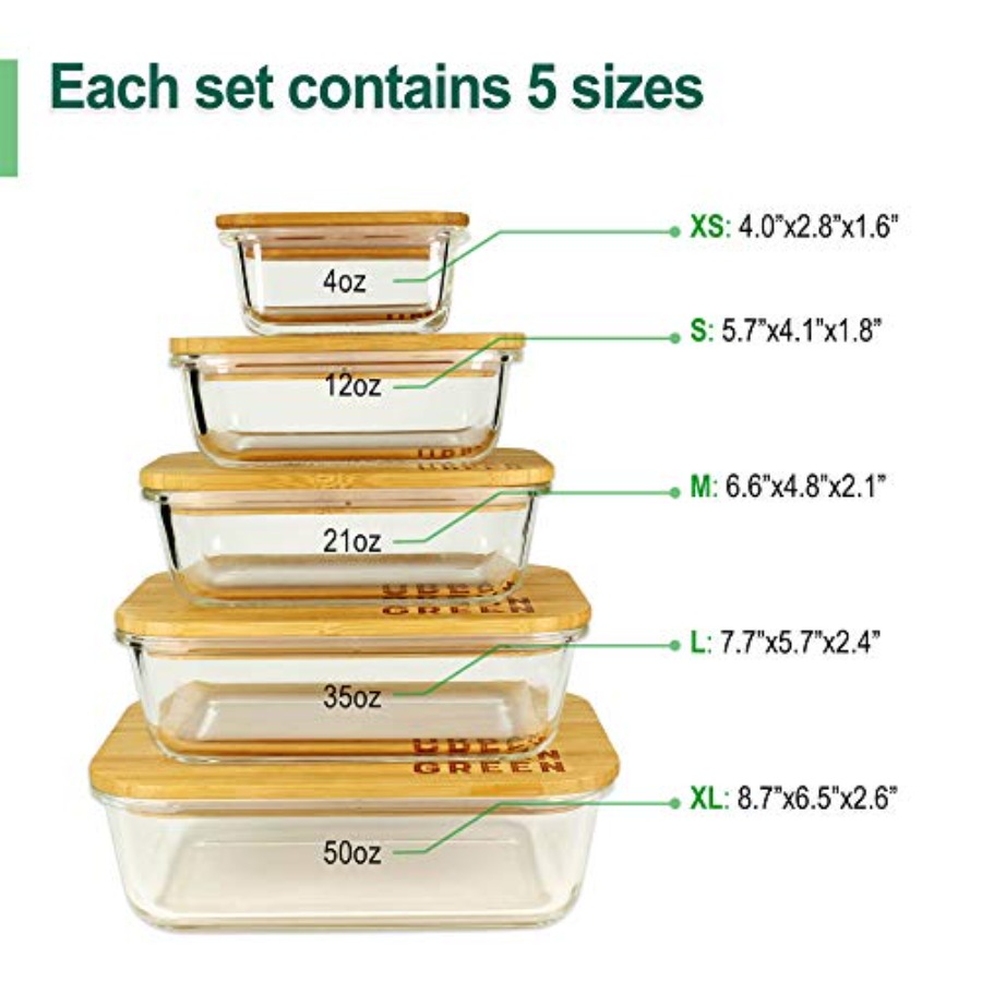Glass Containers with Bamboo L - Food Storage Kitchen Container Set recension och pris
