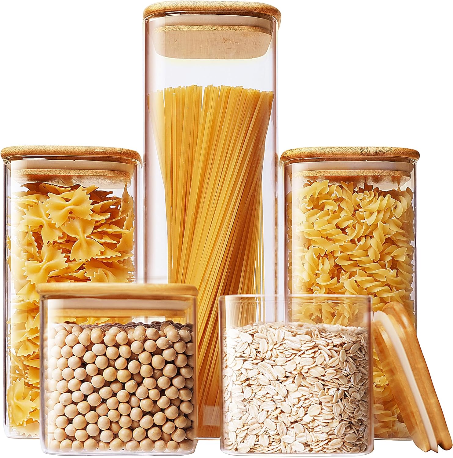 Square Glass Jars with Bamboo  - Food Storage Jar Glass recension och pris