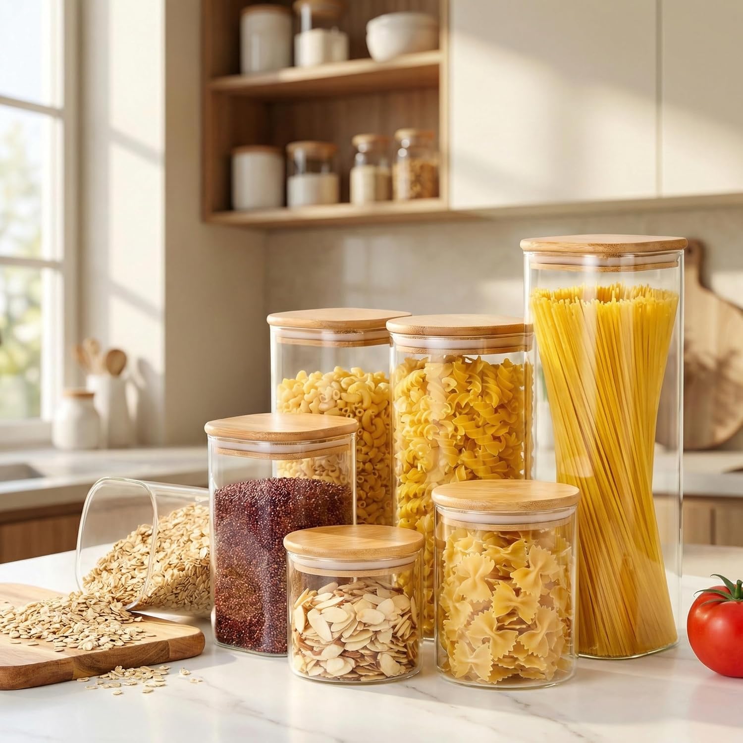 Square Glass Jars with Bamboo  - Food Storage Jar Glass recension och pris