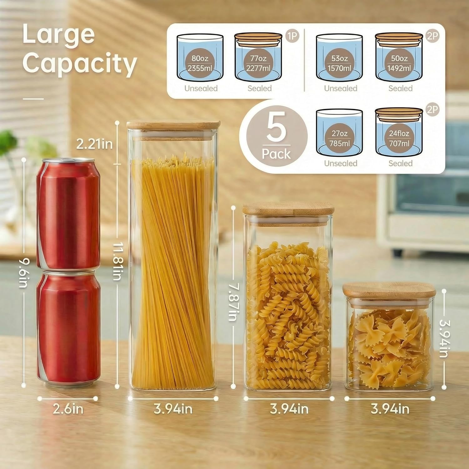 Square Glass Jars with Bamboo  - Food Storage Jar Glass recension och pris