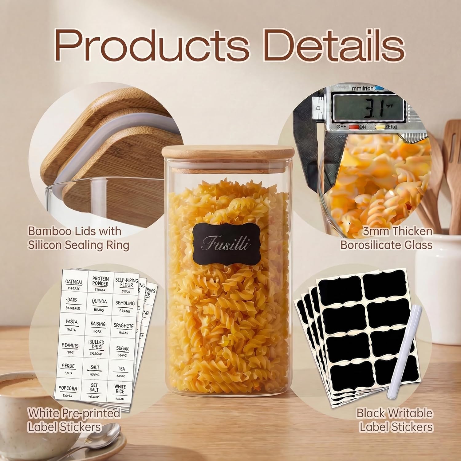 Square Glass Jars with Bamboo  - Food Storage Jar Glass recension och pris