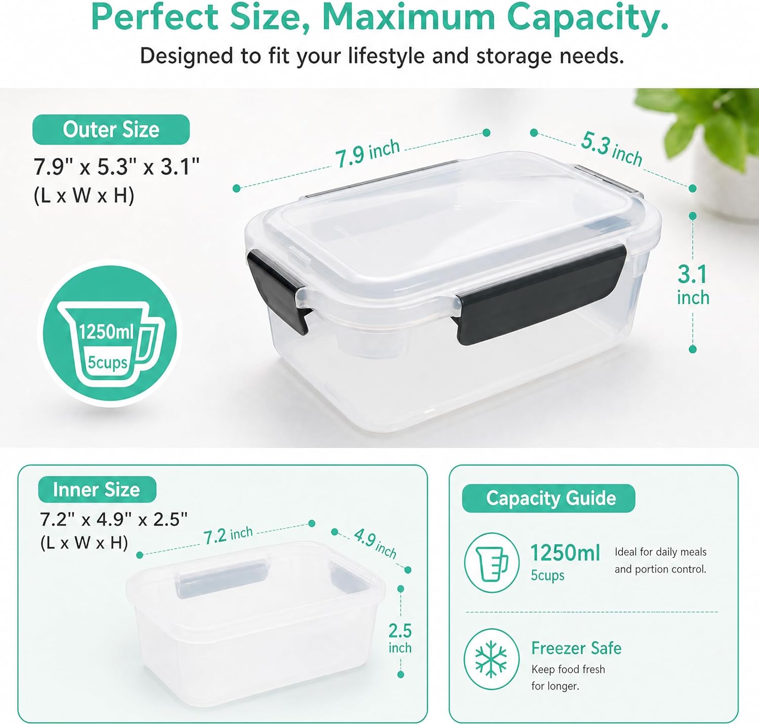 5 Cup Plastic Food Storage Con - Food Storage Prep Containers recension och pris