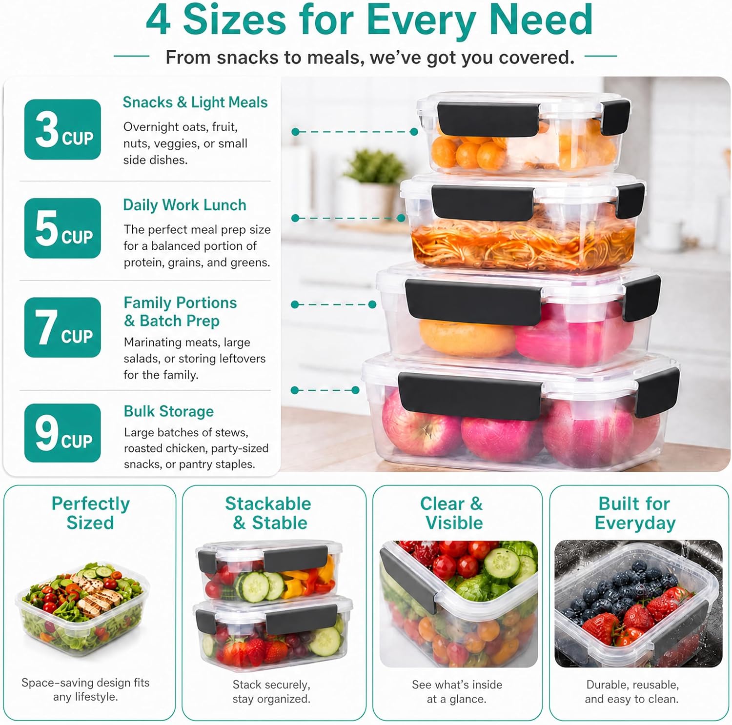 5 Cup Plastic Food Storage Con - Food Storage Prep Containers recension och pris