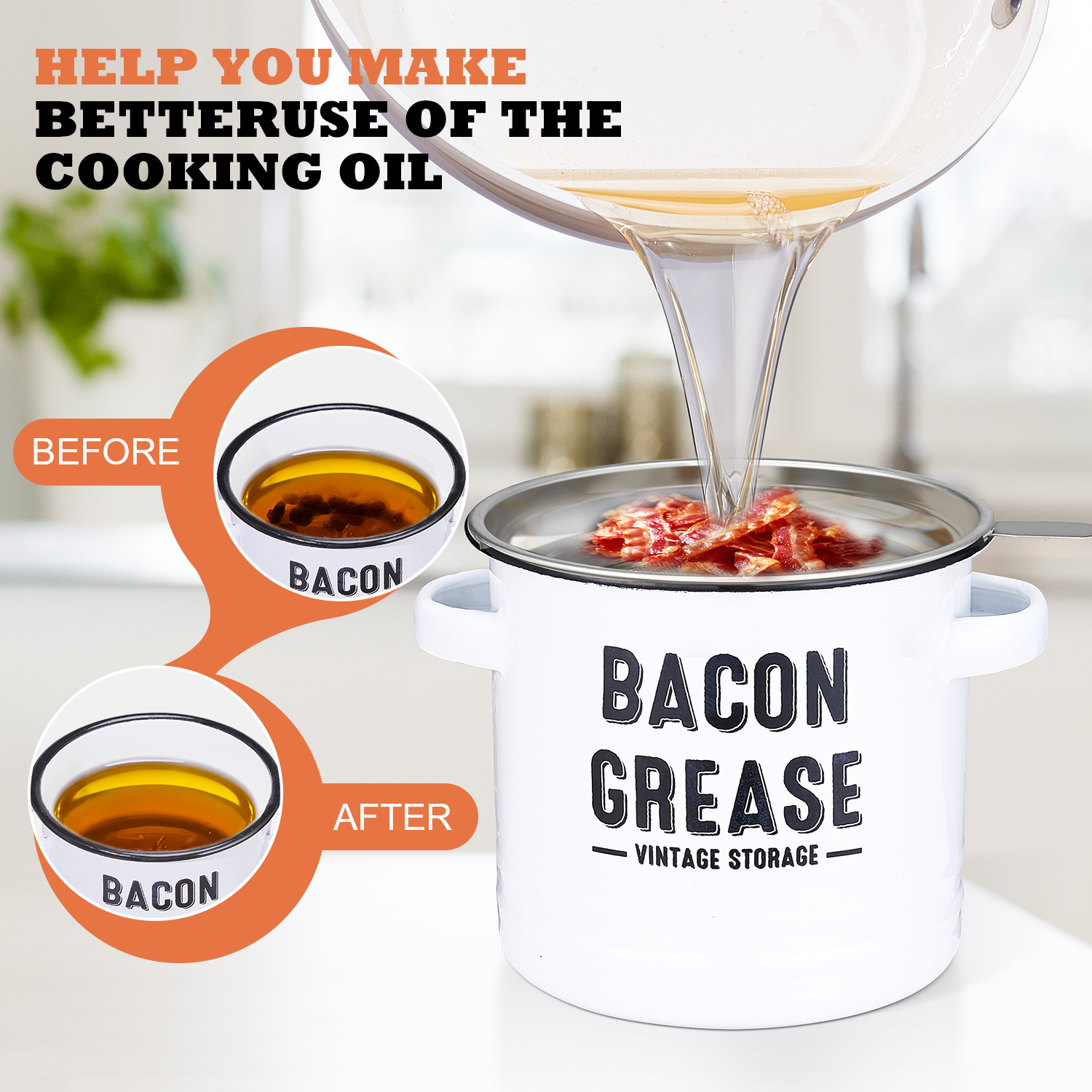 Bacon Grease Container with St - Food Storage Meal Prep recension och pris